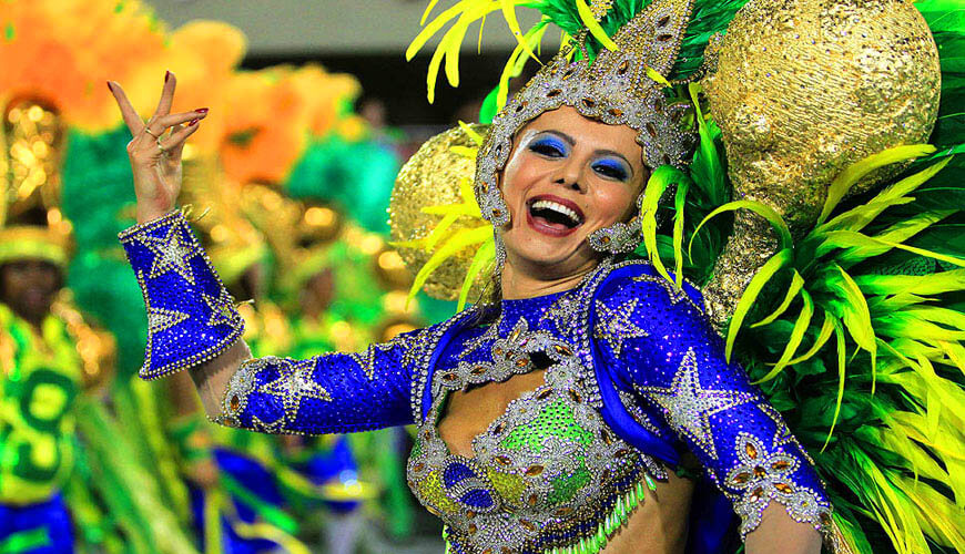 Brazilian samba dancer performing carnival dance on stage